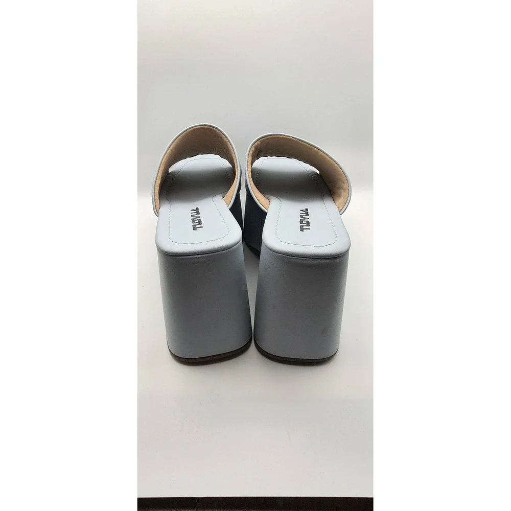 Novus Women Light Blue Platform Wedge Sandals Y2K Chunky Mule Heels Size 6